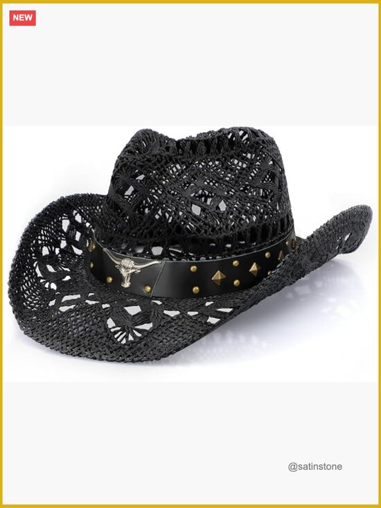 Wide Brim Straw Cowboy Hat with Shapeable Brim for Women